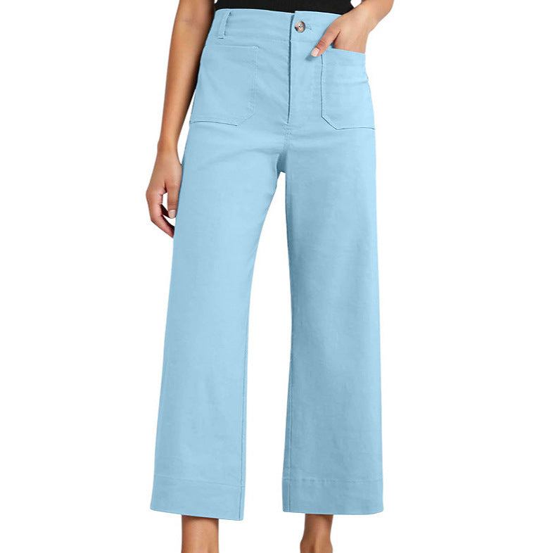 High Waist Slimming Casual Women's Cropped Wide-leg Pants