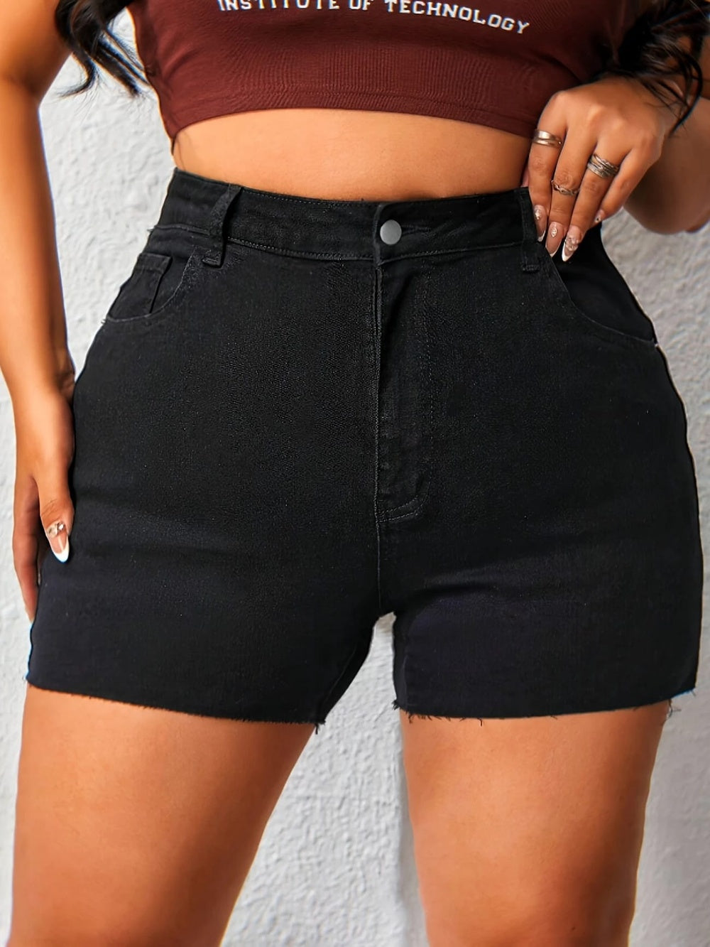 Hip Lifting Elastic Frayed Edge Denim Shorts Retro Tik Tok Popular Shorts Body Shaper With Pockets Flare Jeans Trendy Pattern Design High Waist Forbidden Platform - Temu