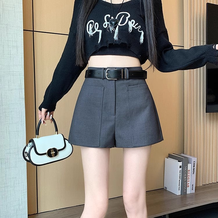 Suit Short Culottes Summer New Gray Summer Women's High Waist