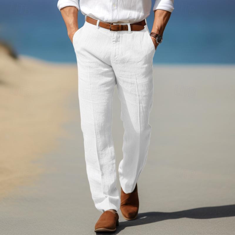 Men's Straight Thin Cotton And Linen Casual Solid Color Trousers