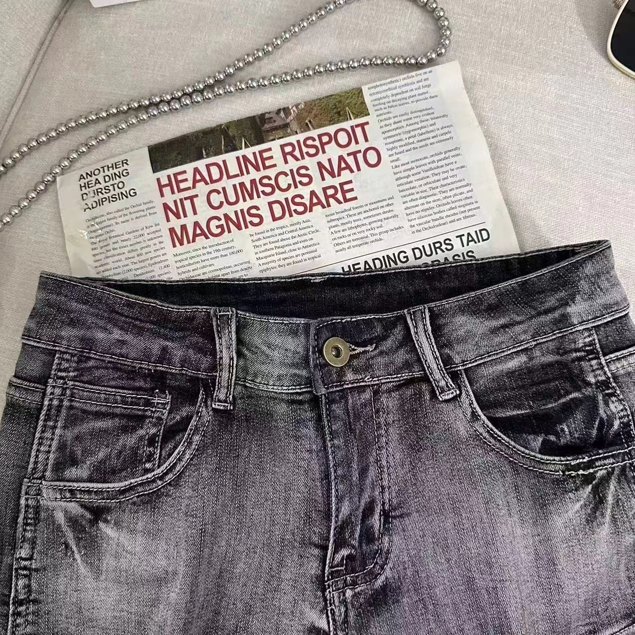 Low Waist Retro Washed Denim Shorts For Women