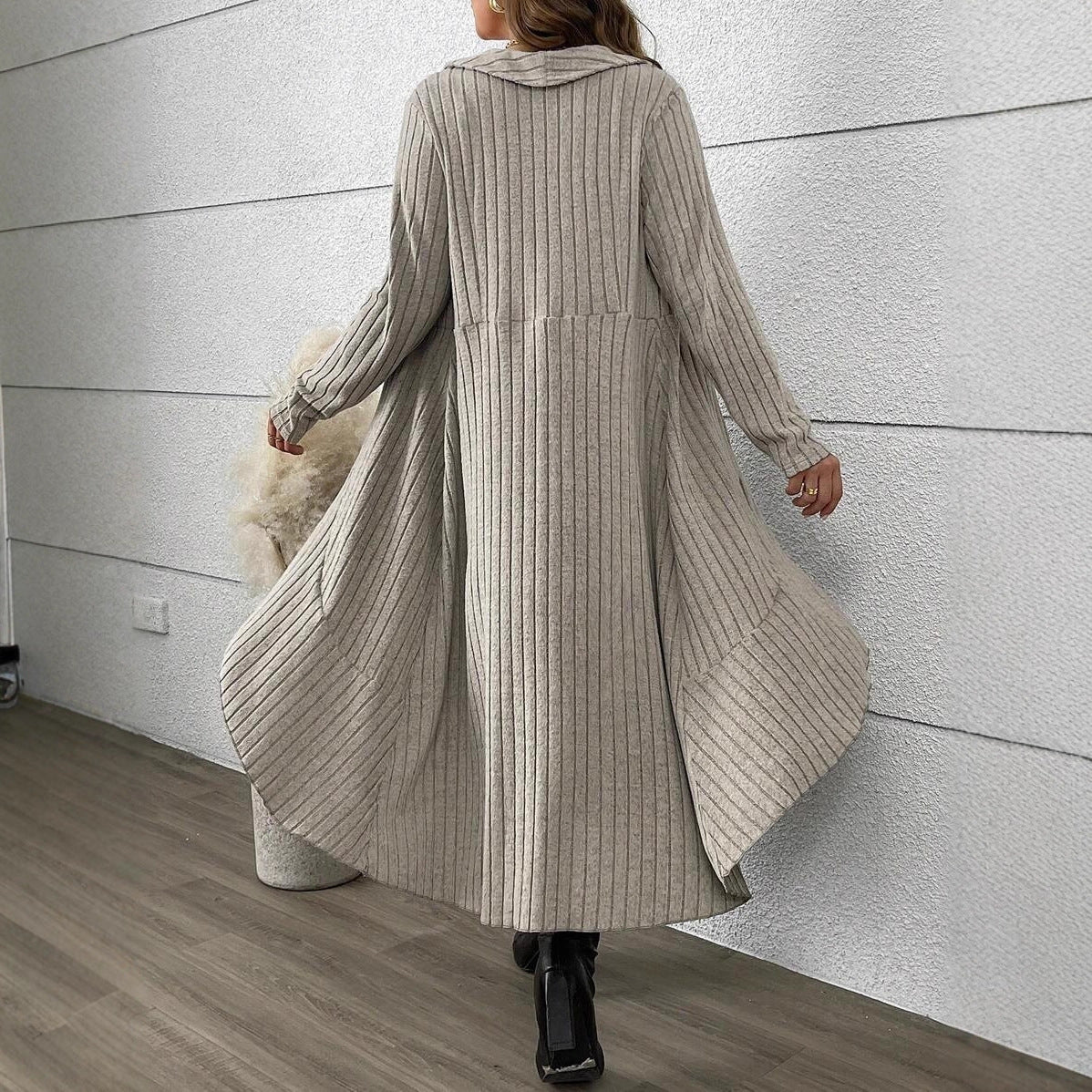 Autumn And Winter Pleated Cardigan Trench Coat Shawl Knitted Coat Lining Dress Suit