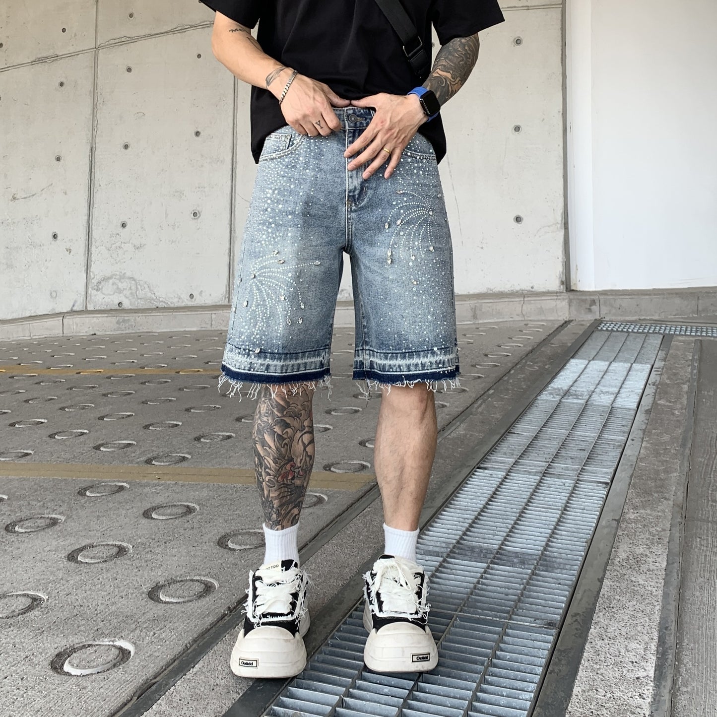Fashion Work Clothes Gradient Cropped Pants Men