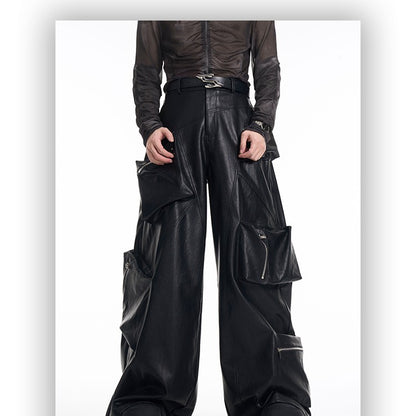 Heavy Black PU Leather Pants Men's Spring