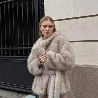 Polo Collar Plush Loose Environmental Protection Coat