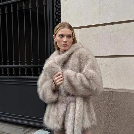 Polo Collar Plush Loose Environmental Protection Coat