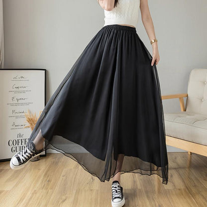 Temperament Plus Size Mercerized Chiffon Lining Wide-leg Skort