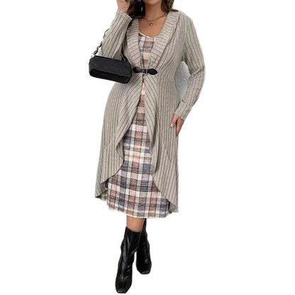 Autumn And Winter Pleated Cardigan Trench Coat Shawl Knitted Coat Lining Dress Suit