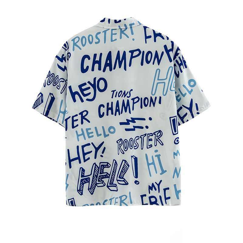 American Street Letter Doodle Flower Shirt Men'S Short Sleeve