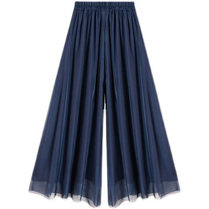 Temperament Plus Size Mercerized Chiffon Lining Wide-leg Skort