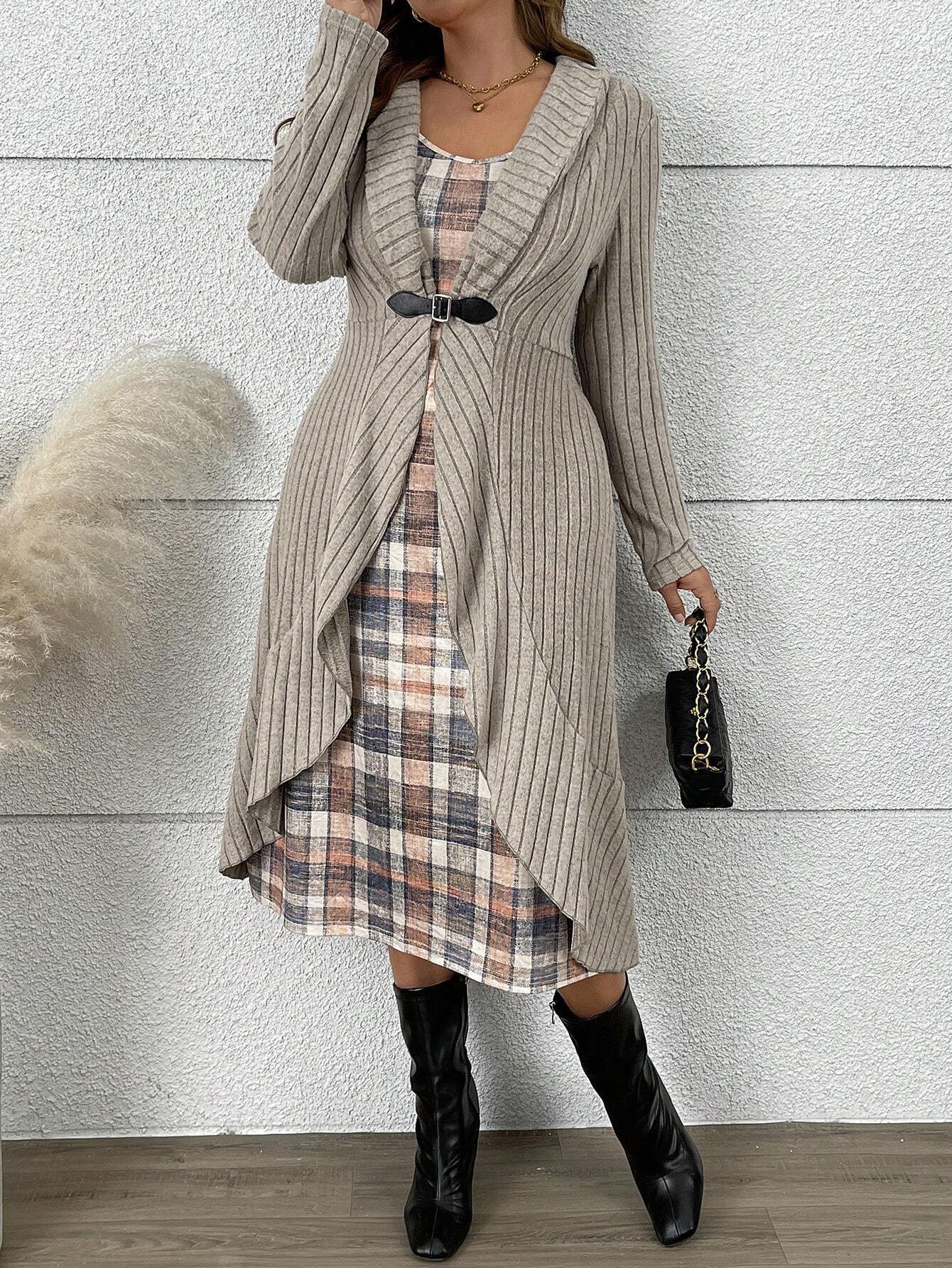 Autumn And Winter Pleated Cardigan Trench Coat Shawl Knitted Coat Lining Dress Suit