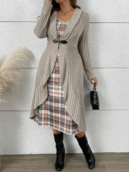 Autumn And Winter Pleated Cardigan Trench Coat Shawl Knitted Coat Lining Dress Suit