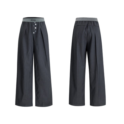 Drooping Straight Suit Pants Button Open Line Design Casual Pants