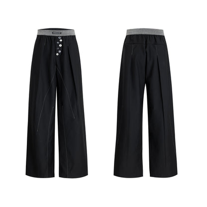 Drooping Straight Suit Pants Button Open Line Design Casual Pants