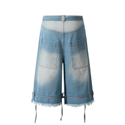 Summer Retro Washed Erosion Ripped Denim Shorts