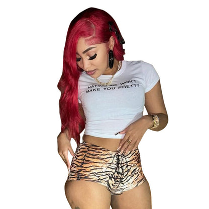 Women's Sexy American Hot Girl Tiger Stripe Pattern Rope Shorts