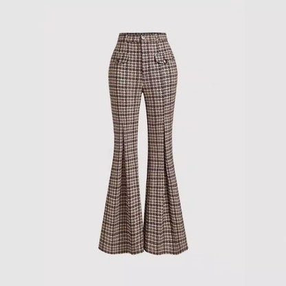Temperament Commute High Waist All-matching Plaid Striped Retro Trousers