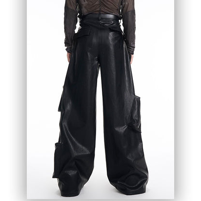 Heavy Black PU Leather Pants Men's Spring