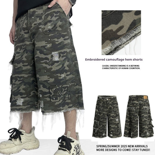 Camouflage Casual Shorts Workwear Wide Leg Burrs Set Trendy Shorts