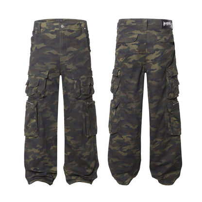 New Style Waste Soil Style High Street American Camouflage Workwear Wide Leg Pants