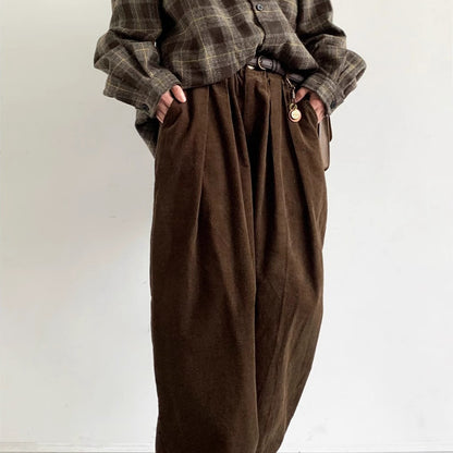 Retro Corduroy Draping Men's Loose Trousers