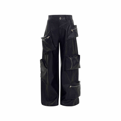Heavy Black PU Leather Pants Men's Spring