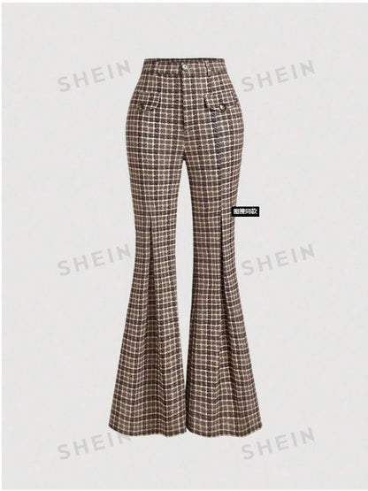 Temperament Commute High Waist All-matching Plaid Striped Retro Trousers