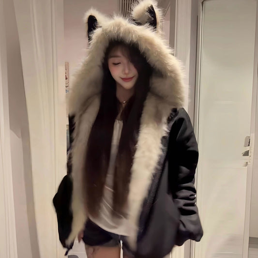 Autumn And Winter Thickening Black Clip Cotton Jacket