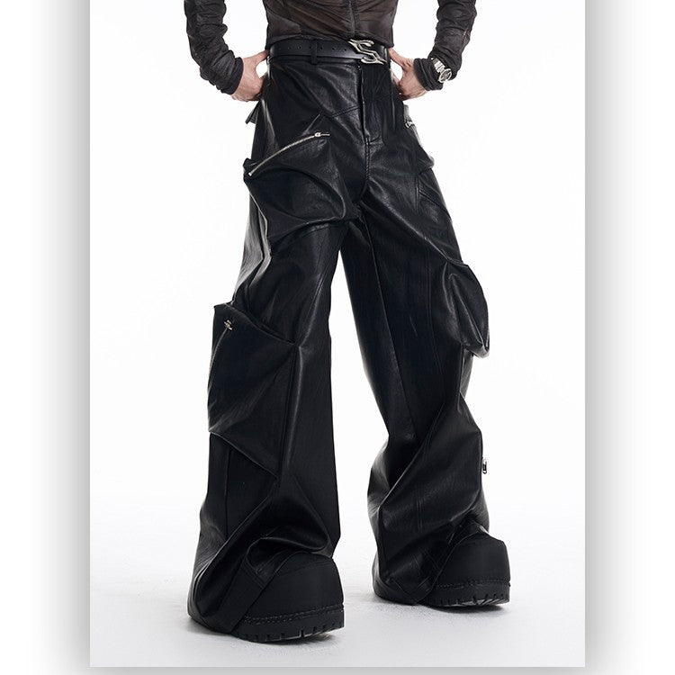 Heavy Black PU Leather Pants Men's Spring
