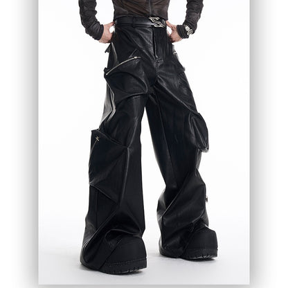 Heavy Black PU Leather Pants Men's Spring