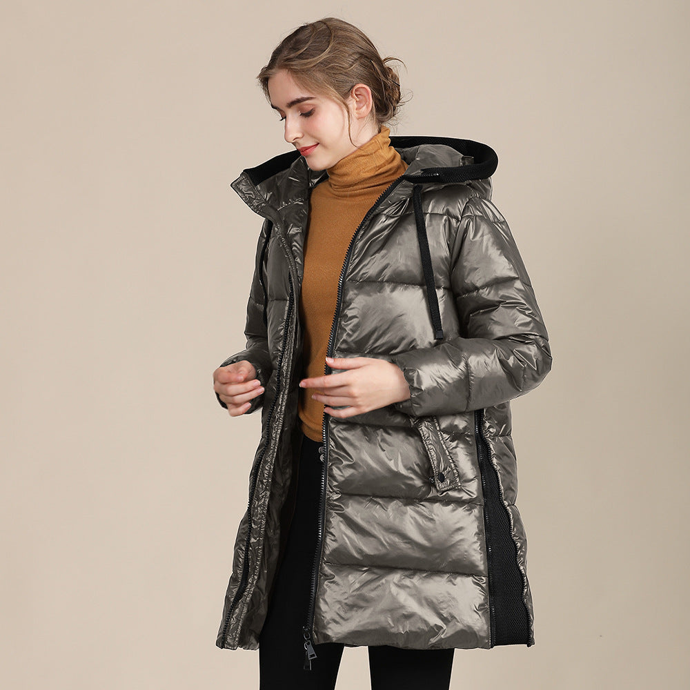 Women's Padded Nylon Bright Bread Hooded Winter Jacket
