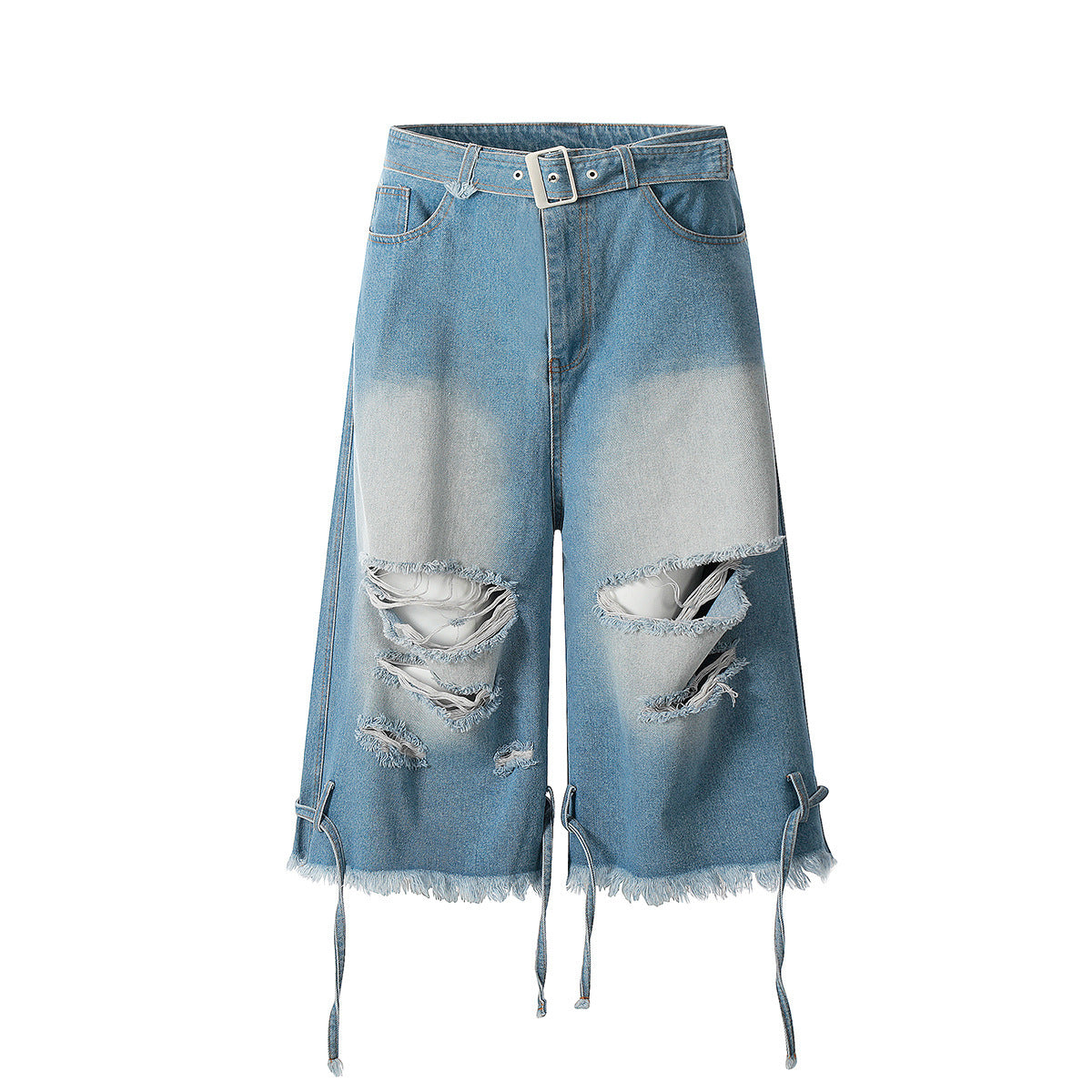 Summer Retro Washed Erosion Ripped Denim Shorts