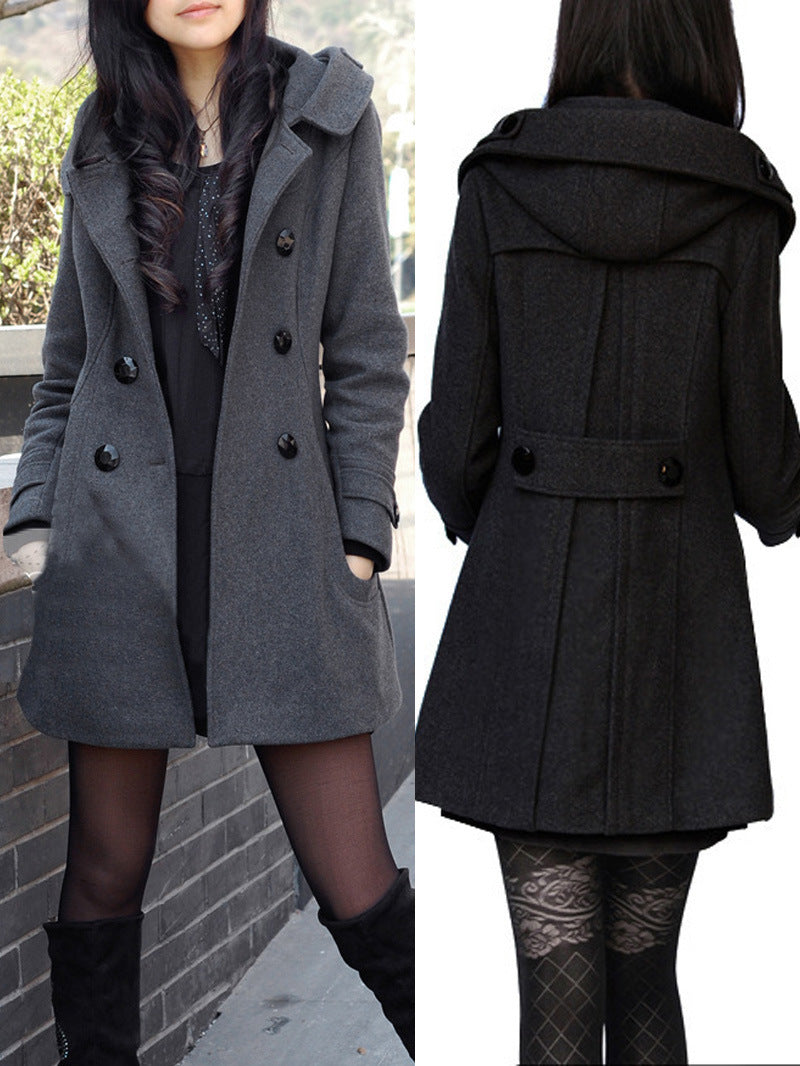 Ladies double breasted hooded coat