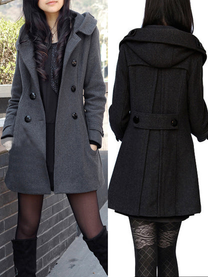 Ladies double breasted hooded coat