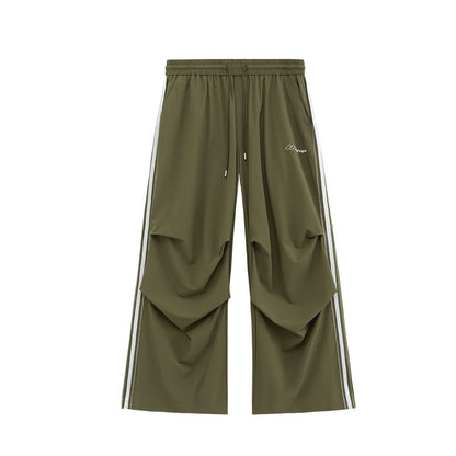 Summer New Bright Line Side Stripe Parachute Wide Leg Pants