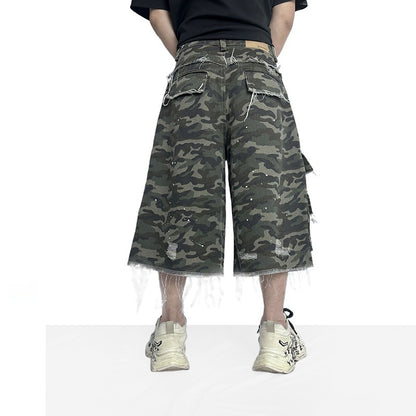 Camouflage Casual Shorts Workwear Wide Leg Burrs Set Trendy Shorts