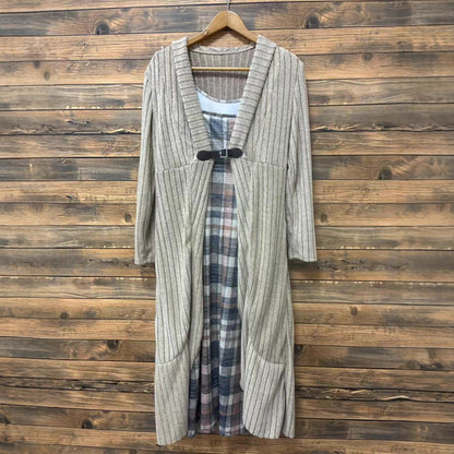 Autumn And Winter Pleated Cardigan Trench Coat Shawl Knitted Coat Lining Dress Suit