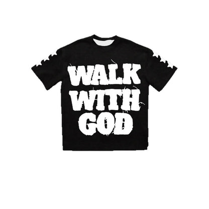 Personality Street Hip Hop Style Letter Pattern T-shirt Retro