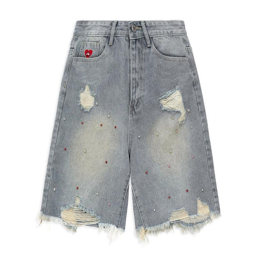 Rhinestone Denim Shorts Women's Inelastic