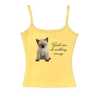 Cute Cat Letter Print Vest Sling Girl Slim Fit