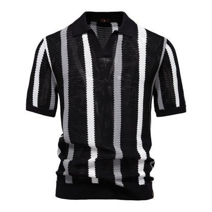 Breathable Hollow Men's Short-sleeved Polo Shirt Sweater