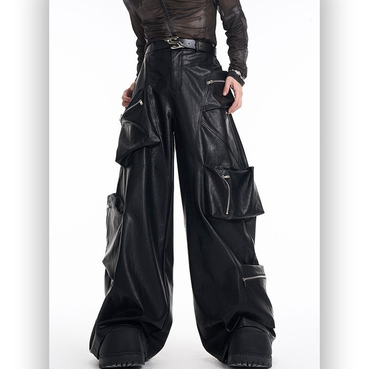 Heavy Black PU Leather Pants Men's Spring