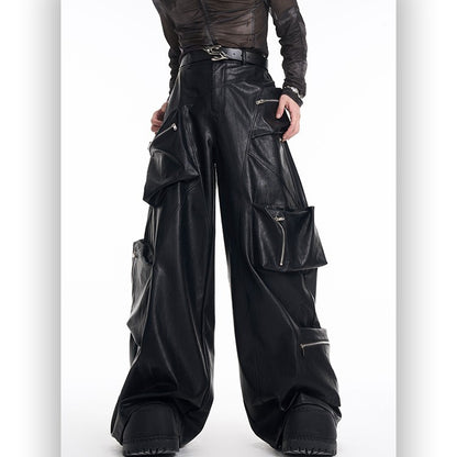 Heavy Black PU Leather Pants Men's Spring