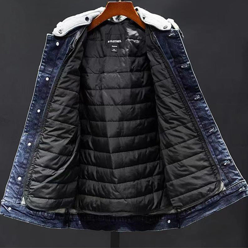 Cotton Denim Coat Men's Loose Detachable Thickened